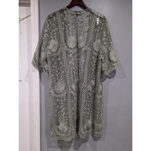 Torrid Women's Lace Kimono Green Duster Floral Open Front Beachy Boho Sz 1/2 XL - Picture 2 of 16